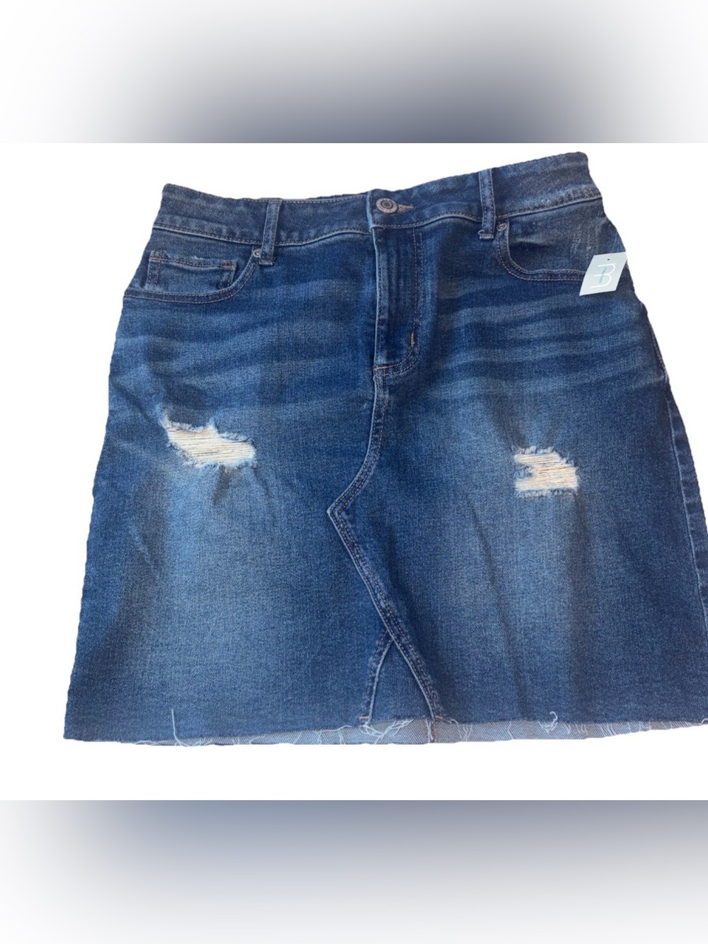 Maurices Distressed Denim Mini Skirt in Dark Blue